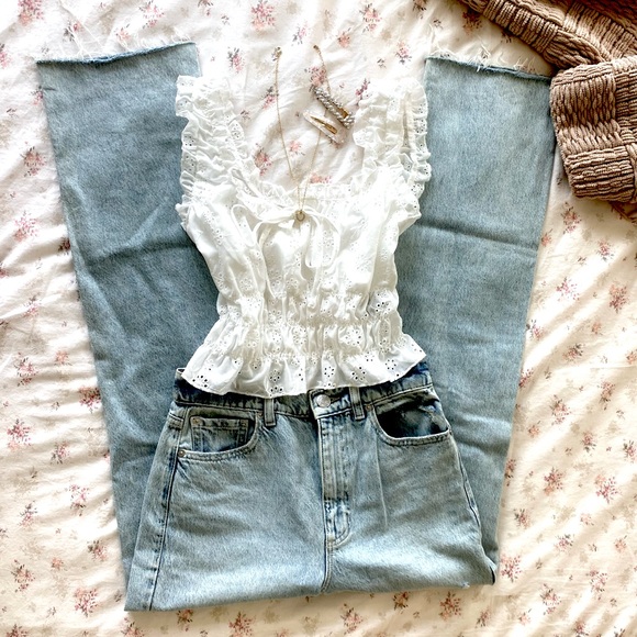 Garage light-washed vintage style denim ripped wide leg jeans - Picture 1 of 6